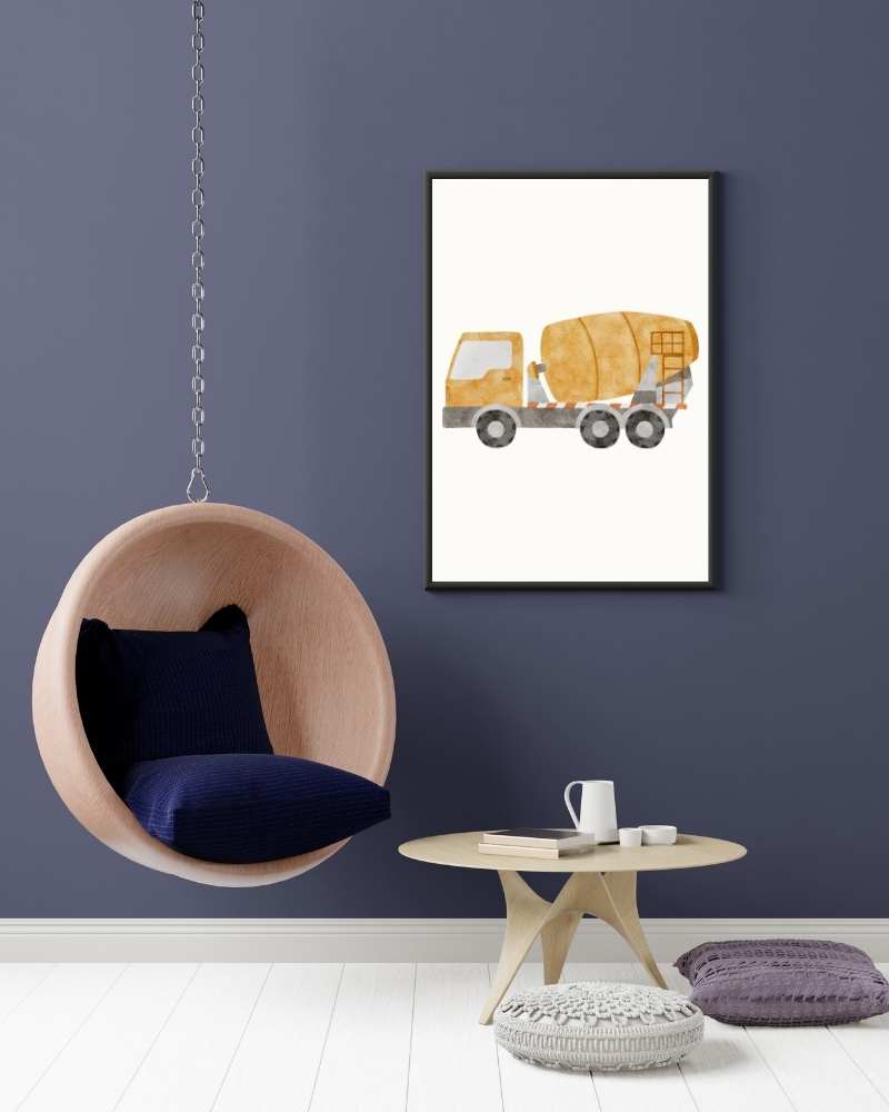 Watercolor Construction Truck Framed Print - Perfect for Kids' Rooms and Construction Enthusiasts