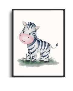 Zebra Framed Print - Whimsical Animal Art for Kids' Rooms Semi Glossy Black