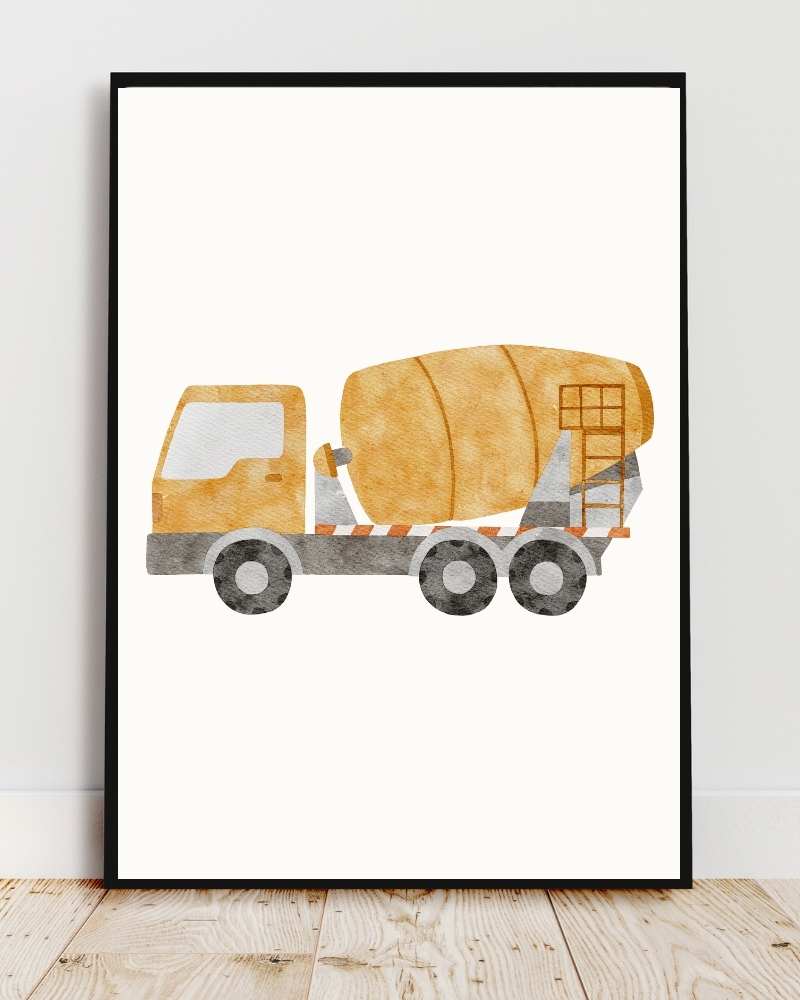 Watercolor Construction Truck Framed Print - Perfect for Kids' Rooms and Construction Enthusiasts