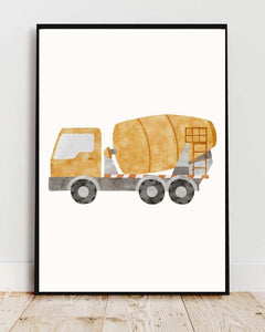 Watercolor Construction Truck Framed Print - Perfect for Kids' Rooms and Construction Enthusiasts