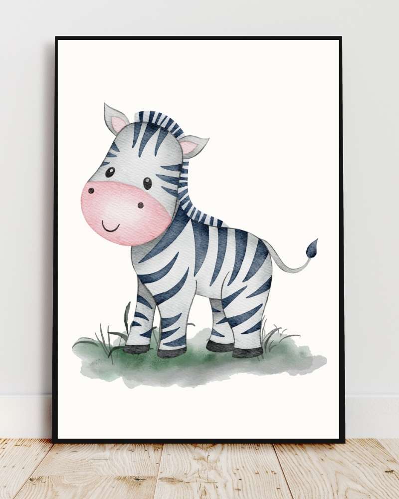 Zebra Framed Print - Whimsical Animal Art for Kids' Rooms