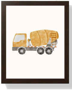Watercolor Construction Truck Framed Print - Perfect for Kids' Rooms and Construction Enthusiasts Semi Glossy Brown