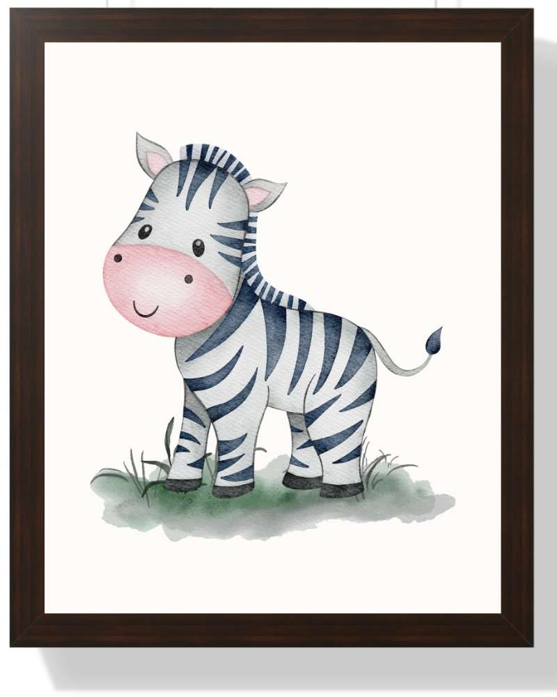 Zebra Framed Print - Whimsical Animal Art for Kids' Rooms Semi Glossy Brown