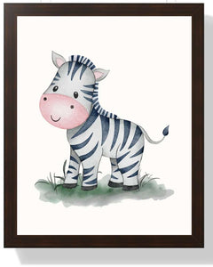 Zebra Framed Print - Whimsical Animal Art for Kids' Rooms Semi Glossy Brown