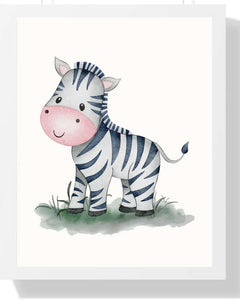 Zebra Framed Print - Whimsical Animal Art for Kids' Rooms Semi Glossy White