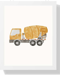 Watercolor Construction Truck Framed Print - Perfect for Kids' Rooms and Construction Enthusiasts Semi Glossy White