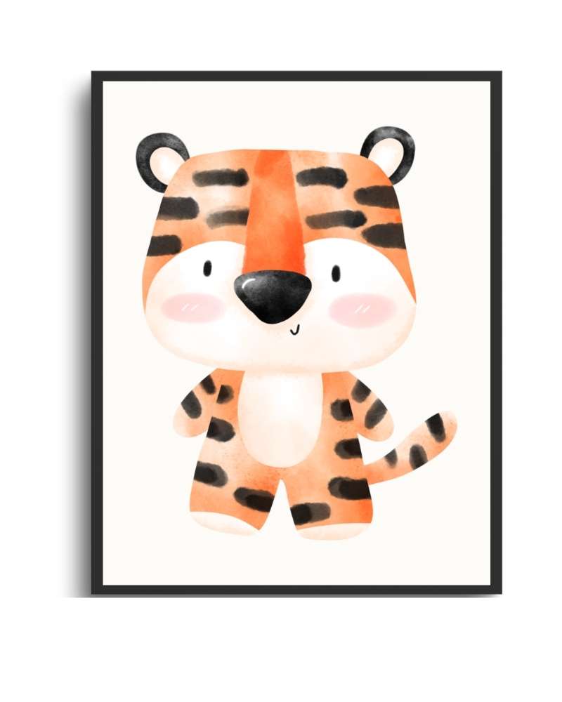 Tiger Framed Print - Colorful Kid's Wall Art Semi Glossy Black
