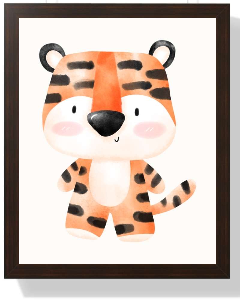 Tiger Framed Print - Colorful Kid's Wall Art Semi Glossy Brown