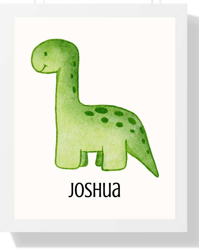 Personalized Dinosaur Framed Print - Kids Room Decor Semi Glossy White