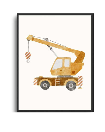 Construction Crane Framed Print - Kid’s Room Decor Semi Glossy Black