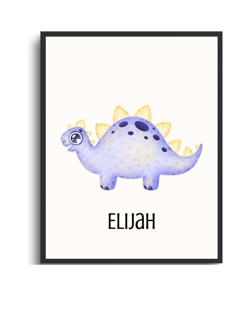 Personalized Dinosaur Framed Print - Custom Art for Kids' Rooms Semi Glossy Black
