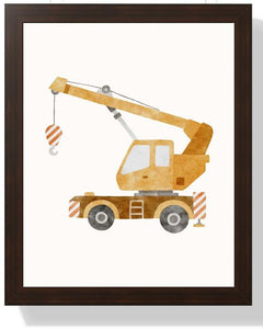 Construction Crane Framed Print - Kid’s Room Decor Semi Glossy Brown