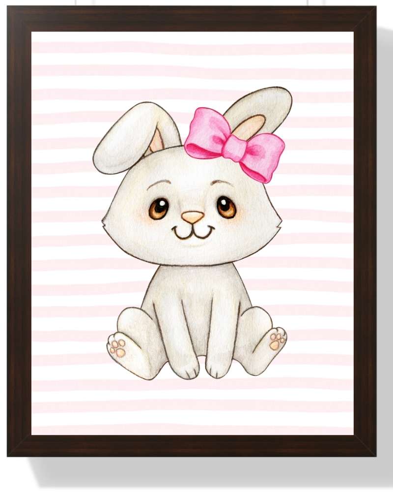 Whimsical Bunny Framed Print - Cute Decor for Kids' Rooms Semi Glossy Brown
