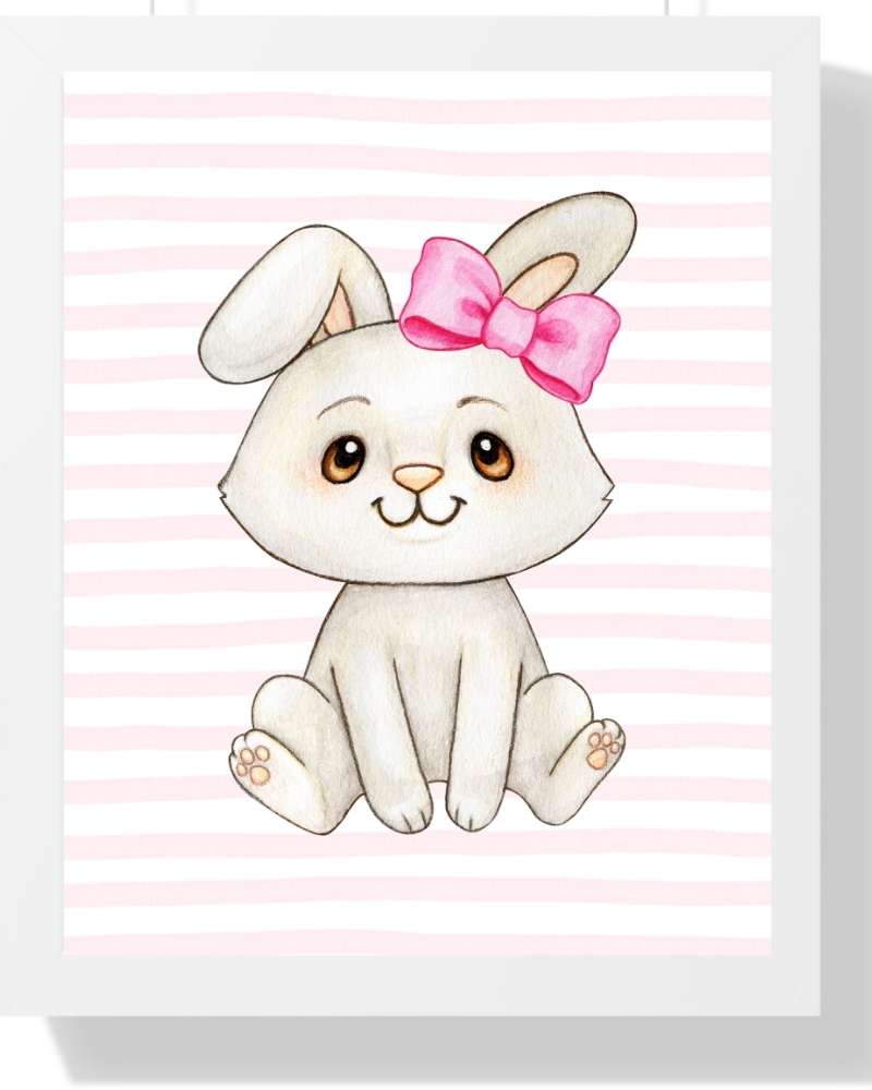 Whimsical Bunny Framed Print - Cute Decor for Kids' Rooms Semi Glossy White