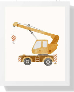 Construction Crane Framed Print - Kid’s Room Decor Semi Glossy White