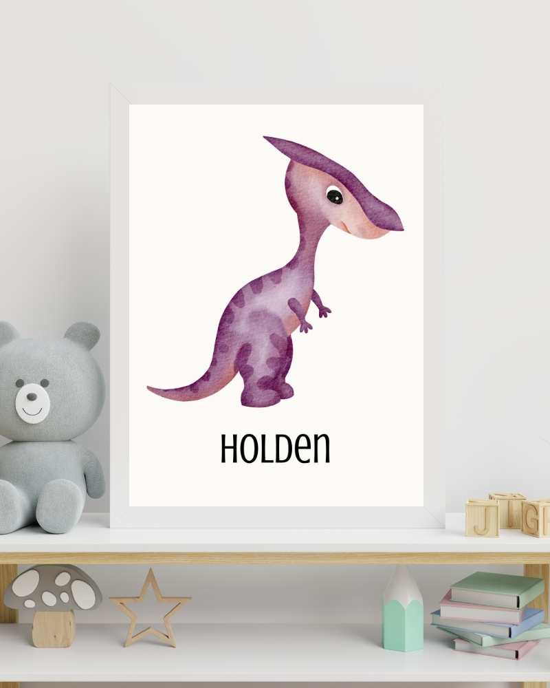 Personalized Dinosaur Framed Print - Colorful Art for Kids' Rooms