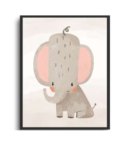 Elephant Framed Print for Kids Room Décor Semi Glossy Black
