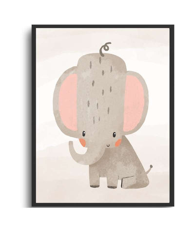 Elephant Framed Print for Kids Room Décor Semi Glossy Black