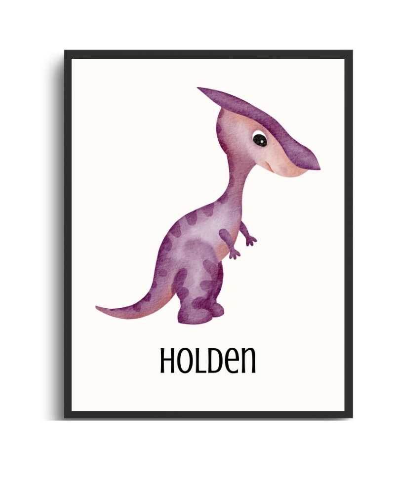 Personalized Dinosaur Framed Print - Colorful Art for Kids' Rooms Semi Glossy Black
