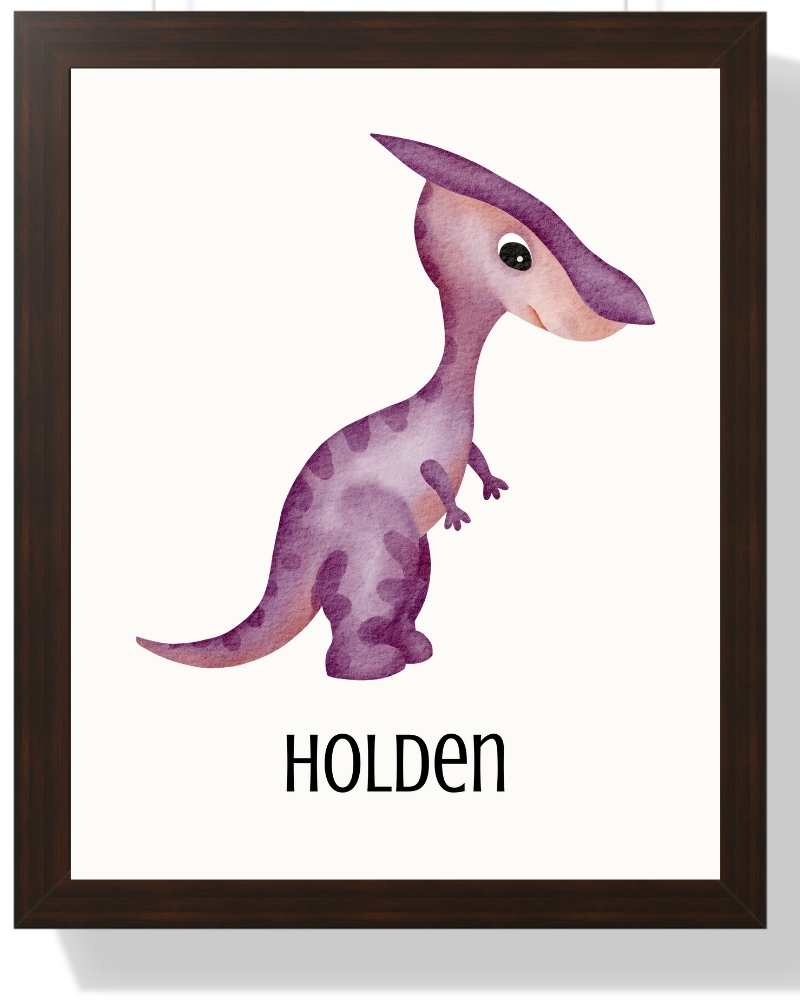 Personalized Dinosaur Framed Print - Colorful Art for Kids' Rooms Semi Glossy Brown