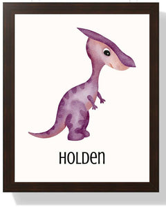 Personalized Dinosaur Framed Print - Colorful Art for Kids' Rooms Semi Glossy Brown