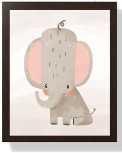 Elephant Framed Print for Kids Room Décor Semi Glossy Brown