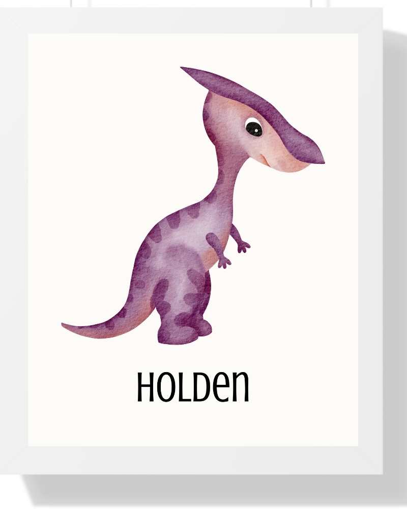 Personalized Dinosaur Framed Print - Colorful Art for Kids' Rooms Semi Glossy White