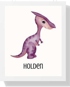 Personalized Dinosaur Framed Print - Colorful Art for Kids' Rooms Semi Glossy White