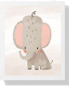 Elephant Framed Print for Kids Room Décor Semi Glossy White