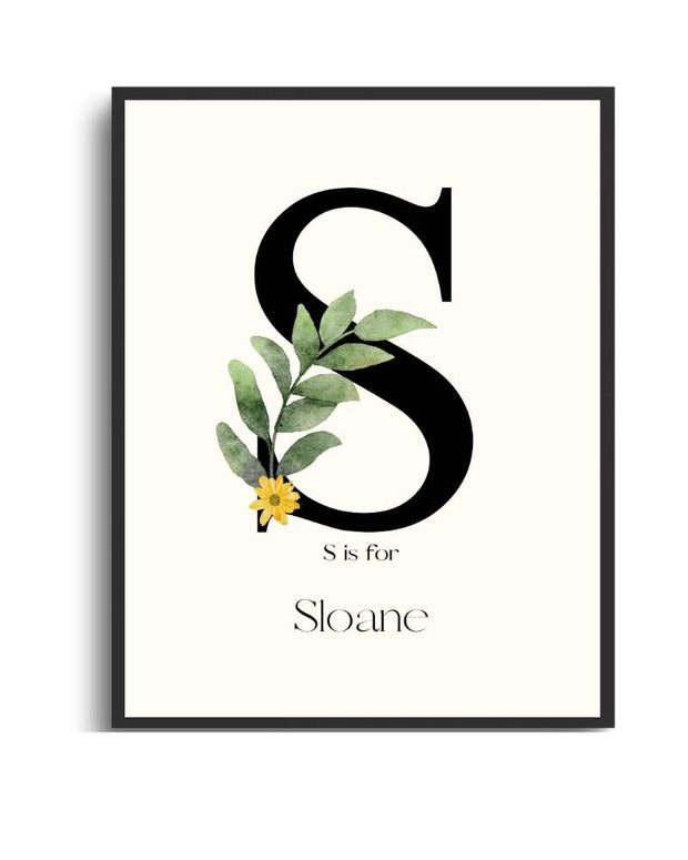 Personalized Name Framed Poster – Custom Flower Design, Nursery & Kids’ Room Wall Art - S Semi Glossy Black