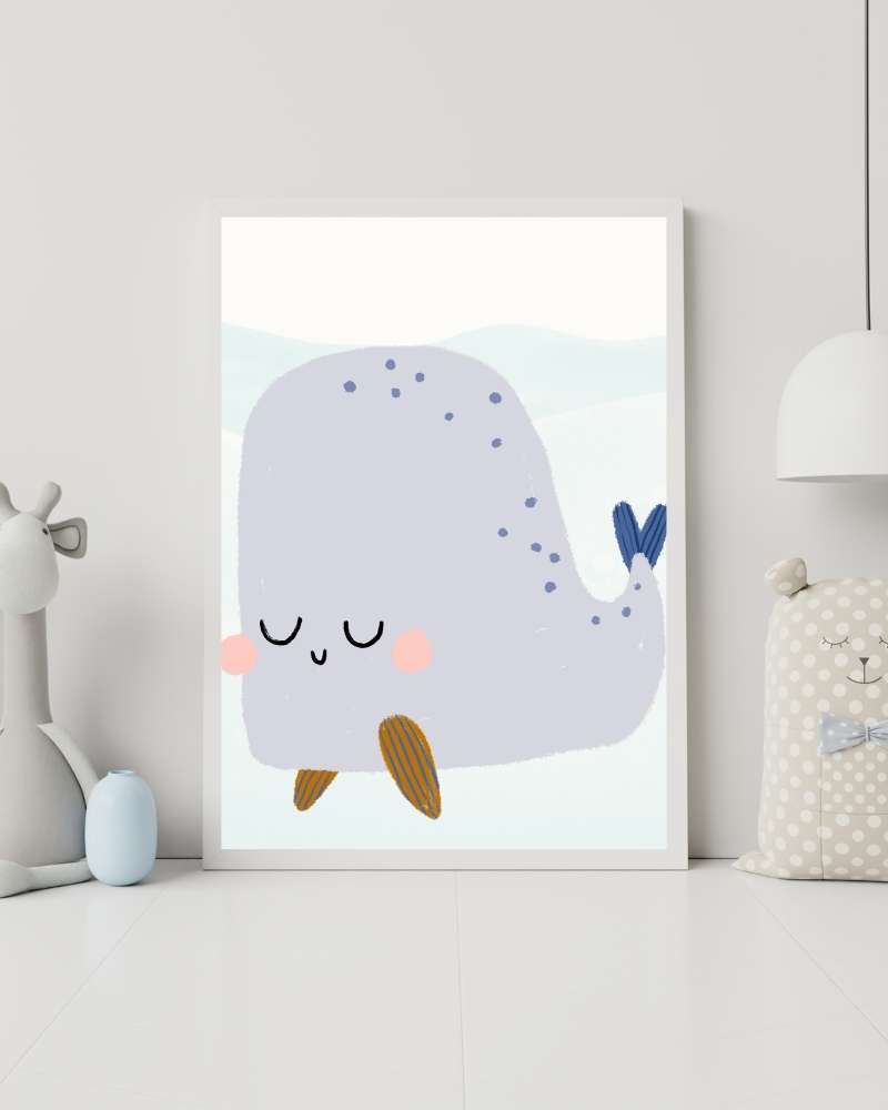 Whale Framed Print - Multi-Color Ocean Nursery Wall Art