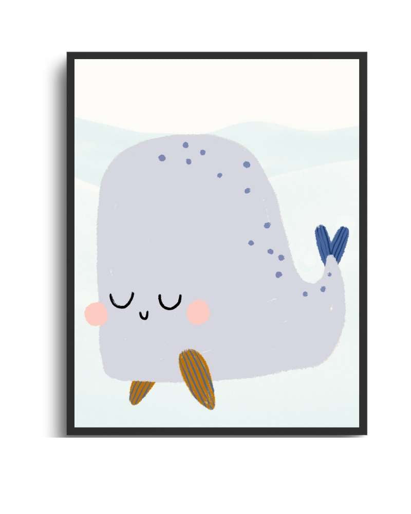 Whale Framed Print - Multi-Color Ocean Nursery Wall Art Semi Glossy Black
