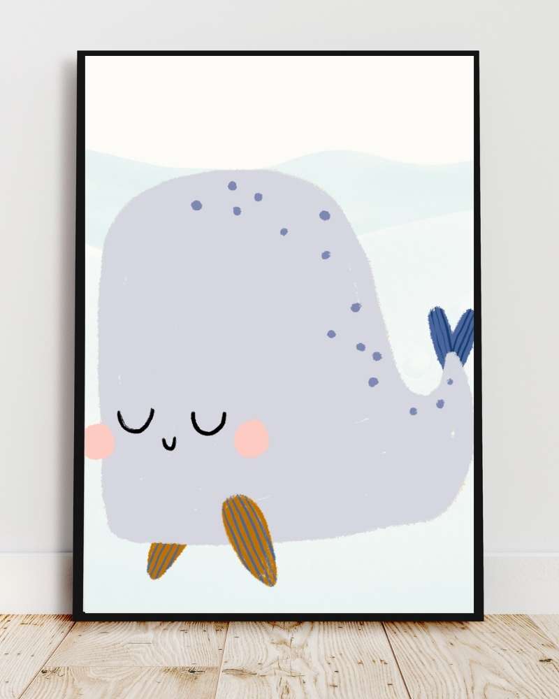 Whale Framed Print - Multi-Color Ocean Nursery Wall Art