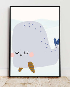 Whale Framed Print - Multi-Color Ocean Nursery Wall Art