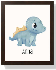 Personalized Dinosaur Framed Print – Kid's Wall Art for Baby Rooms & Nurseries Semi Glossy Brown