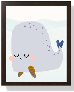 Whale Framed Print - Multi-Color Ocean Nursery Wall Art Semi Glossy Brown