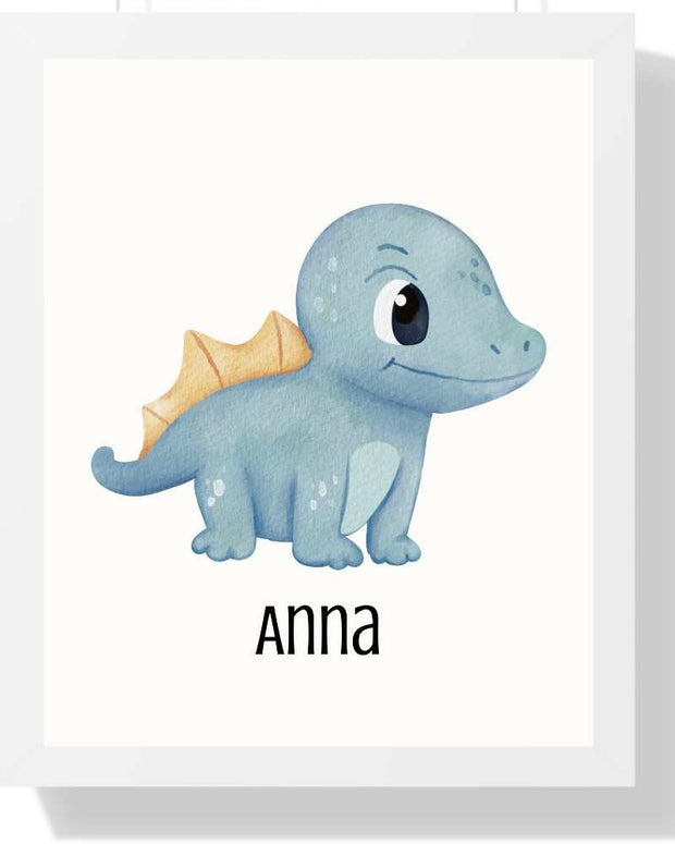 Personalized Dinosaur Framed Print – Kid's Wall Art for Baby Rooms & Nurseries Semi Glossy White