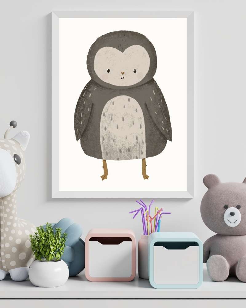 Adorable Owl Framed Print - Cute Multi-Color Nursery Wall Art