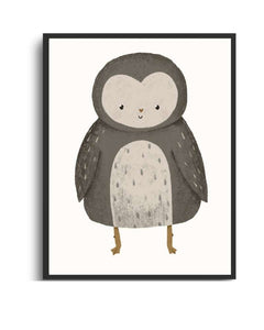 Adorable Owl Framed Print - Cute Multi-Color Nursery Wall Art Semi Glossy Black