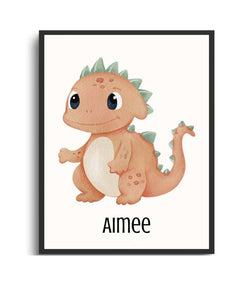 Personalized Dinosaur Framed Print - Kids Wall Art Semi Glossy Black