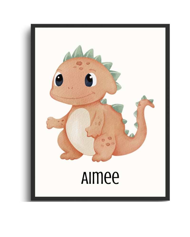Personalized Dinosaur Framed Print - Kids Wall Art Semi Glossy Black
