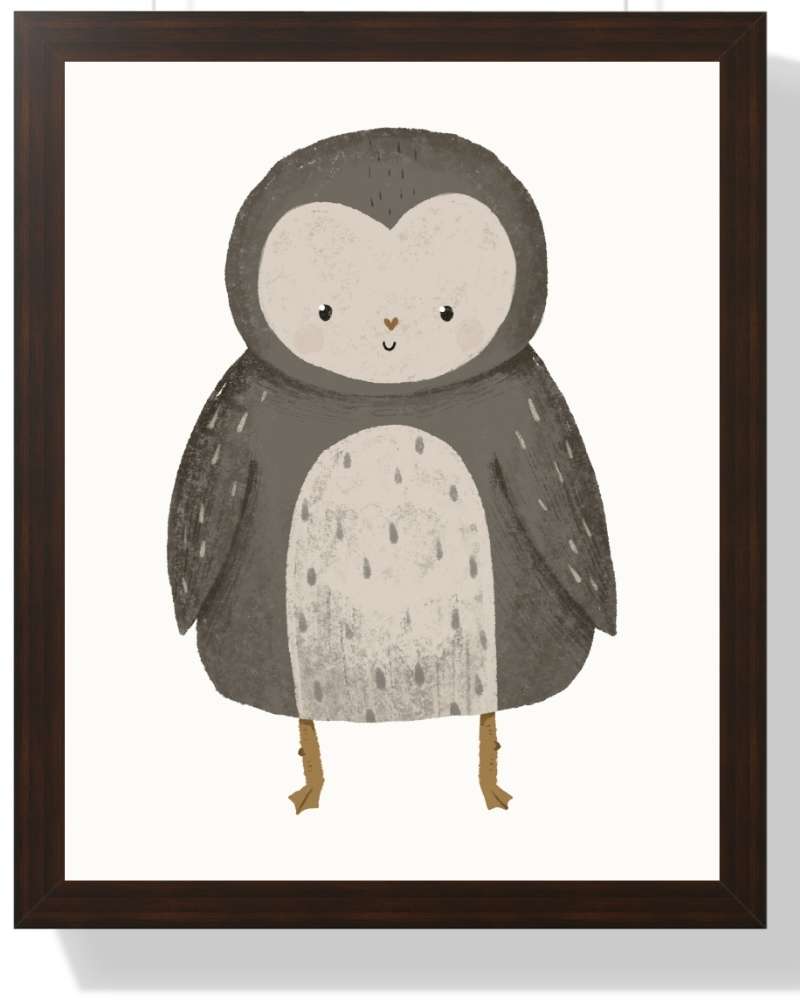 Adorable Owl Framed Print - Cute Multi-Color Nursery Wall Art Semi Glossy Brown
