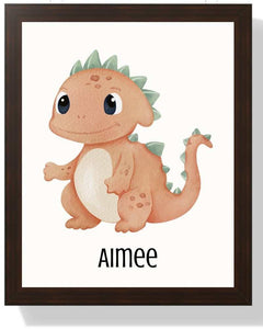 Personalized Dinosaur Framed Print - Kids Wall Art Semi Glossy Brown