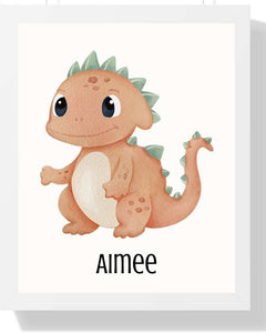 Personalized Dinosaur Framed Print - Kids Wall Art Semi Glossy White
