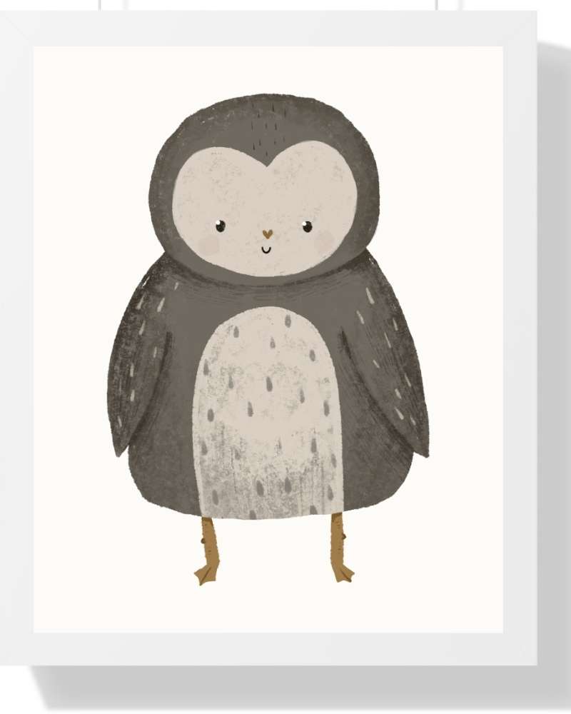 Adorable Owl Framed Print - Cute Multi-Color Nursery Wall Art Semi Glossy White