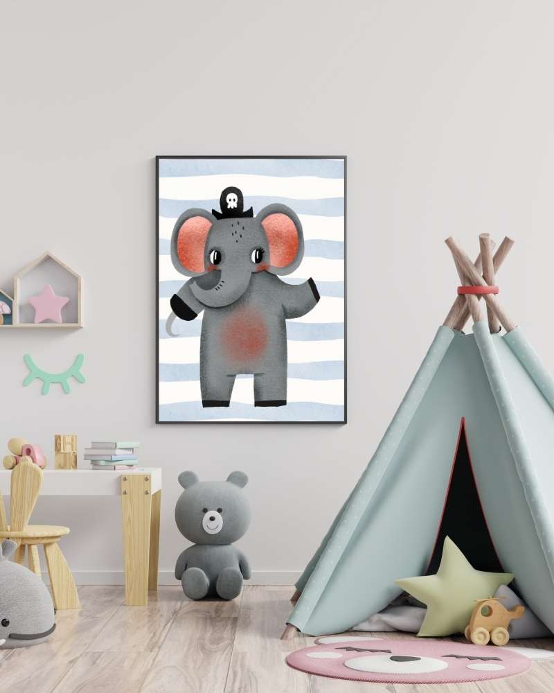 Playful Elephant Framed Print - Multi-Color Wall Art for Kids' Rooms