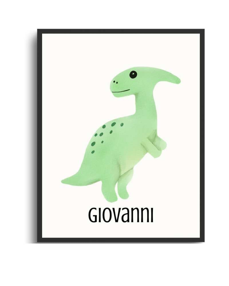 Personalized Dinosaur Framed Print - Cute Design for Kids' Rooms Semi Glossy Black