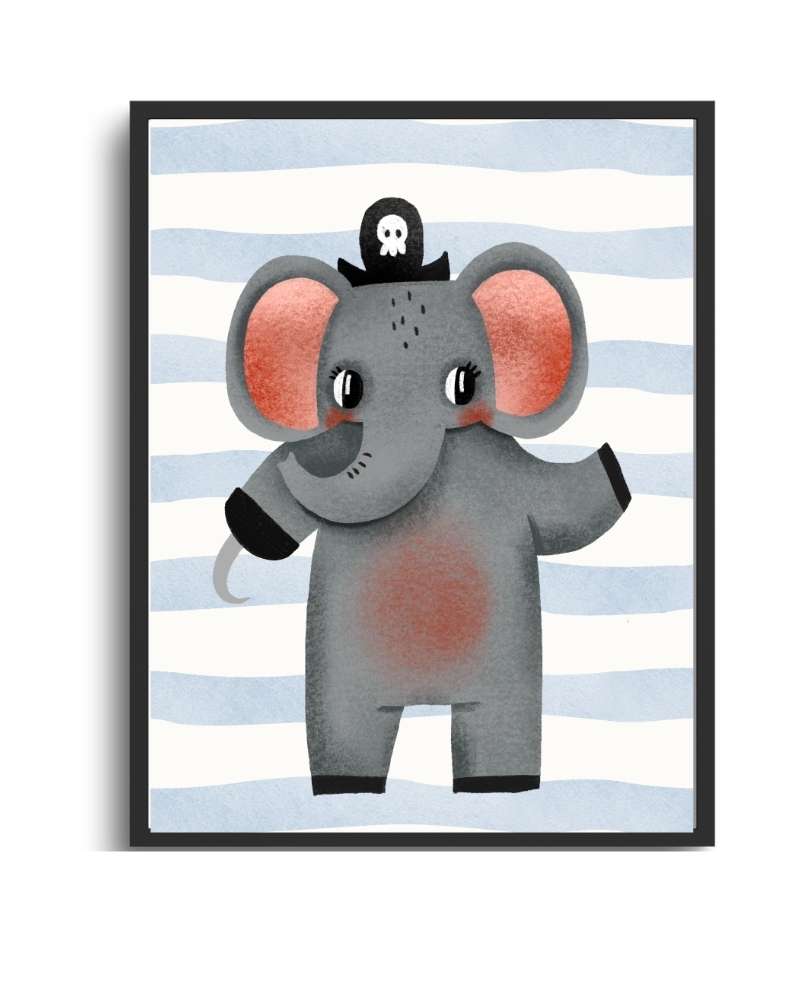 Playful Elephant Framed Print - Multi-Color Wall Art for Kids' Rooms Semi Glossy Black