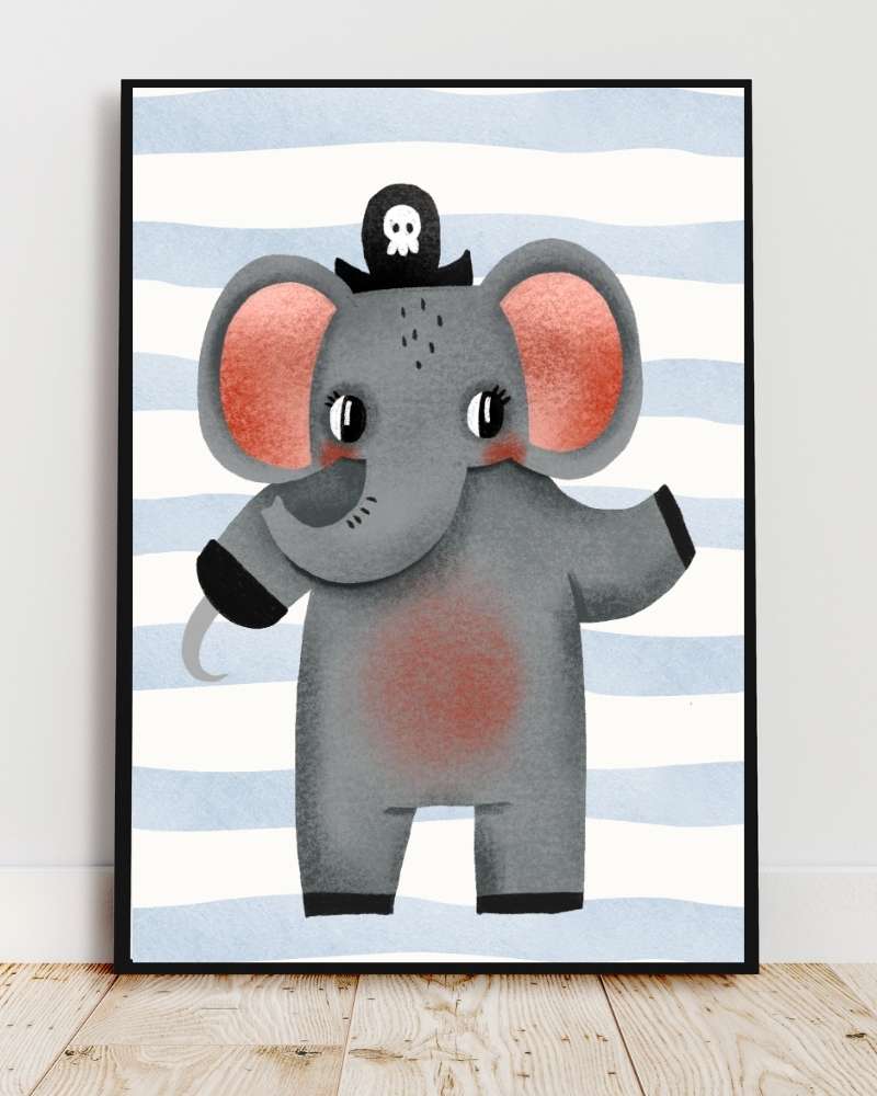 Playful Elephant Framed Print - Multi-Color Wall Art for Kids' Rooms