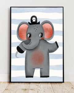 Playful Elephant Framed Print - Multi-Color Wall Art for Kids' Rooms